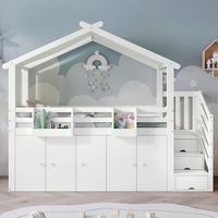 cama litera infantil 90x200 cm blancoverde a rayas con barrera armario casilleros y escalera con almacenamiento pino y mdf