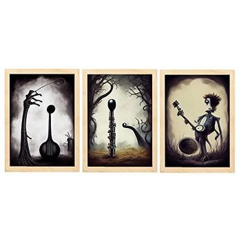 Set De 3 Posters Clásica Al Estilo De T Burton Ilustraciones De Profesiones Y Oficios Inspiradas En Arte Gótico Y Oscuro Diseño Y Decoración De Interiores A3 Marcos Madera Clara Nacnic