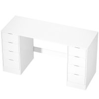 homcom escritorio de 140 cm con 8 cajones mesa de oficina moderna con almacenamiento acabado en madera blanca   aosom espana