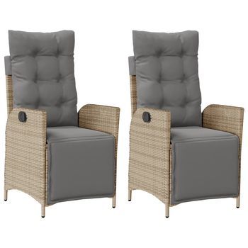 Pack 2 Uds Sillón Reclinable Jardín | Silla De Jardín | Silla De Exterior Reposapiés Sillónratán Pe Beige Mezcla
