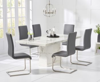 Carvelle 160cm White Pedestal Marble Dining Table with Malaga Chairs