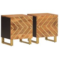 pack 2 uds mesitas de noche  mesa auxiliar  mesilla madera maciza de mango marron y negro