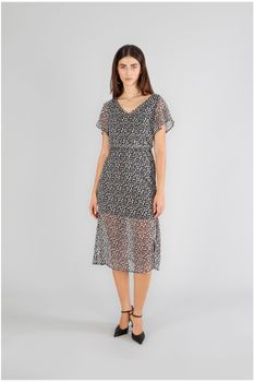 vestido largo de georgette estampado optical black