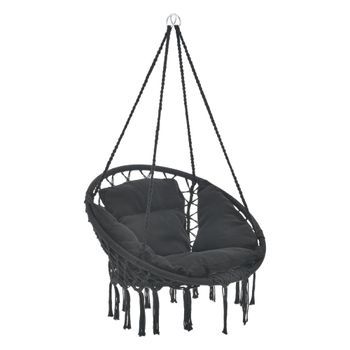 Hamaca Silla Colgante con Cojín de Asiento Kailua Algodón Poliéster Negro [casa.pro]