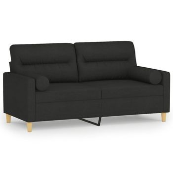 Sofá De 2 Plazas Con Cojines Tela Negro 140 Cm Vidaxl