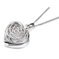 silver flower lattice locket and chain - f4342