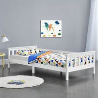 cama para ninos nuuk - 90 x 200 cm - con somier - con area de almacenamiento - proteccion contra caidas - blanco encasa
