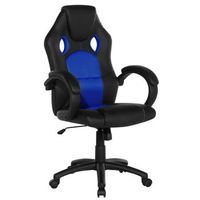 silla de oficina de piel sintetica negro y azul oscuro giratoria inclinacion ajustable rest