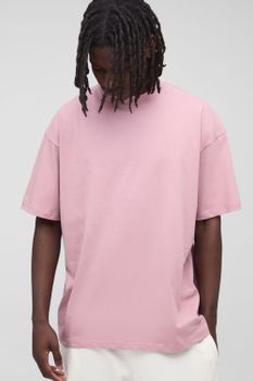 Camiseta Básica Oversize Con Cuello Extendido, Pink
