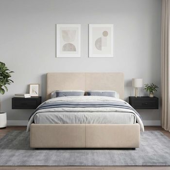 Mesita De Noche De Pared (2 Uds) - Mueble De Dormitorio - Madera De Ingeniería - Negro (49x34.5x20cm)