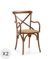 set de 2 sillones de madera marron y ratan beige