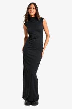 Vestido Maxi De Canalé Estilo Columna, Negro
