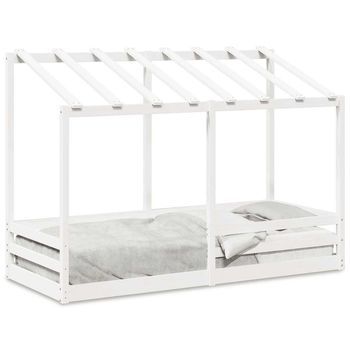 Cama Infantil Con Techo Madera Maciza Pino Blanco 75x190 Cm