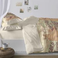 juego funda nordica 50 algodon vintage mapas cama de 150 cm color gris burrito blanco