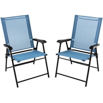Costway Juego de 2/4 Sillas Plegables para Patio Sillas Portátiles con Respaldo de Tela Marco de Metal para Terraza Piscina 65 x 60 x 93 cm