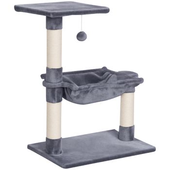 PawHut Árbol Rascador para Gatos Torre para Gatos 50x36x70 cm Centro de Actividad con Hamaca Plataforma Postes de Sisal Gris   Aosom España