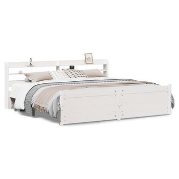 Cama Matrimonial | Cama Para Adultos | Estructura De Cama Con Cabecero Sin Colchón Blanco 180x200 Cm