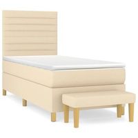 cama tapizada 203x83x128 cm tejido 100  poliester contrachapado y madera tratada - crema