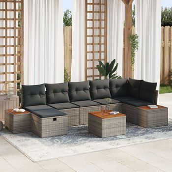 Conjunto De Sofá De Jardín De 8 Piezas Con Cojines Gris Poliratán V8499 Unico / Gris