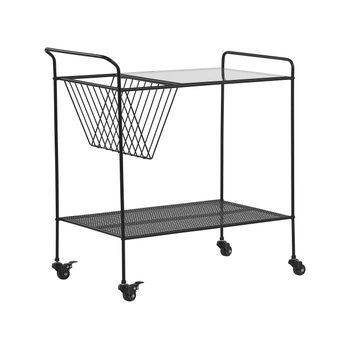 Carrito De Cocina De Vidrio Templado Tablero De Metal Negro 70 Cm Ruedas Estante Moderno Industrial Alamo