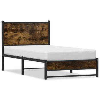 Estructura De Cama Sin Colchón Metal Roble Ahumado 90x190 Cm Vidaxl