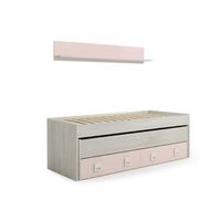 cama nido juvenil nube con estante  2 cajones 199 cm rosa  somier creta 90x190