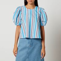 ganni striped cotton open-back blouse - eu 38uk 10
