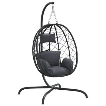 Silla Colgante Huevo Con Cojín Acero Ratán Sintético Antracita