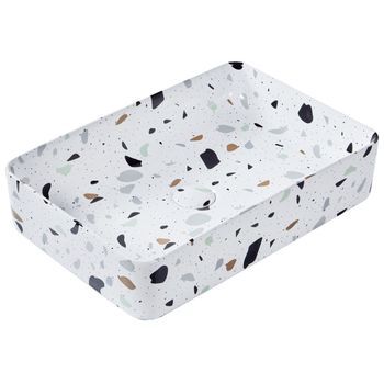 Lavabo De Encimera Baño Cerámica Efecto Terrazo Rectangular Blanco 61 X 35 Cm Nules