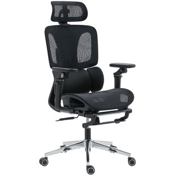 HOMCOM Silla de Oficina Ergonómica con Soporte Lumbar, Reposacabezas, Reposabrazos 6D y Reposapiés, 71x67x133 cm, Negro   Aosom España