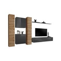 conjunto de muebles de diseno para sala switch vi color roble y gris acabado en roble efecto fresado y gris brillante