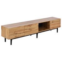 mueble de tv moderno con acabado efecto madera iluminacion led regulable y acabado natural