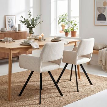 Juego de 2 sillas de comedor giratorias escandinavas en tela beige