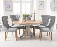 epsom oak and grey painted pedestal extending table with camille chairs - grey 4 chairs