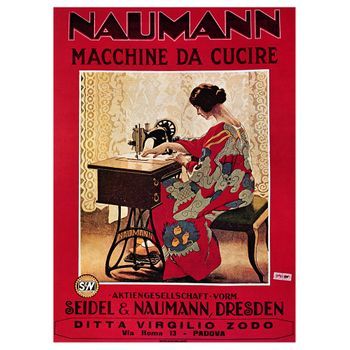 Legendarte - Cartel Publicitario Vintage Naumann Macchine Da Cucire - Cuadro Lienzo, Impresión Digital Cm. 50x70