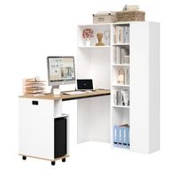 escritorio plegable con estanteria 1045x305x160cm mesa de ordenador 2 en 1 con enchufes usb mdf blanco