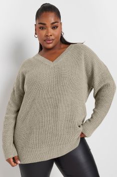 Yours Jersey De Pico De Punto Beige , Mujer Curvy Y Tallas Grandes, Yours