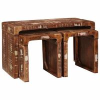 3 piezas mesa nido marron madera solida recuperada