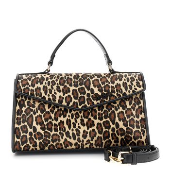 bolso de mano con solapa, asa acolchada y bolsillo trasero. leopard taglia unica