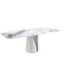 mesa comedor ovalada barril marmol porcelanico y acero blanco angel cerda 1135 o238x110x76