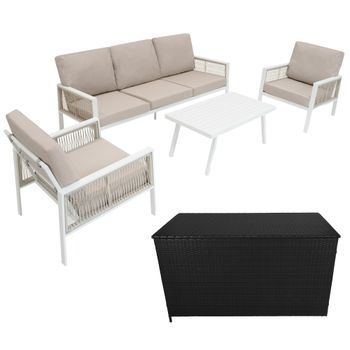 Conjunto Para Exteriores De Aluminio 5 Plazas (4piezas)  Blanco + Caja En Ratán Negro 582l