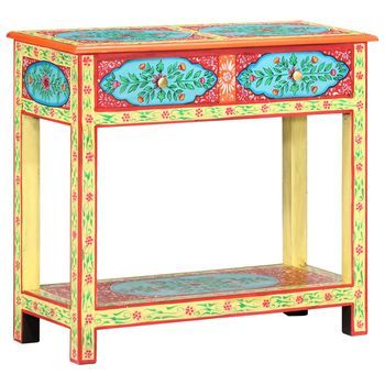 Mesa Consola Pintada A Mano Madera Maciza De Mango 80x35x75 Cm Vidaxl