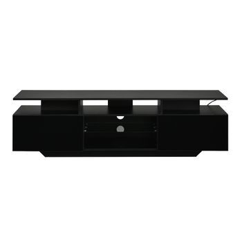 Mueble De Tv Negro 160 X 40 X 45 Cm Con Dos Armarios Y Luces Led