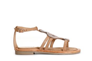 sandalias de ante con accesorio de pedrería tan 38