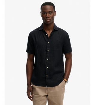 Superdry para hombre. M4011104A Camisa Riviera marino (L), Casual, Lino, Manga corta