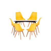 conjunto mesa tower rectangular 120 x 80 cm negra y pack 6 sillas synk basic - amarillo