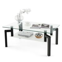 costway mesa de centro de cristal rectangular moderna de 2 niveles tablero estante de vidrio templado mesa baja para salon 100 x 60 x 43 cm negro