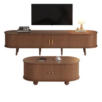 Mesa De Centro - Mueble De Tv Para Salón Con Espacio De Almacenamiento - 2 Juegos - Nogal