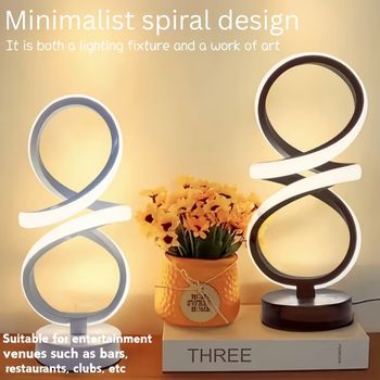 Lámpara de Mesa Espiral Creativa, Moderna y Elegante 1p, Alimentación USB - Iluminación Tricolor, Adecuada para Varias Ocasiones