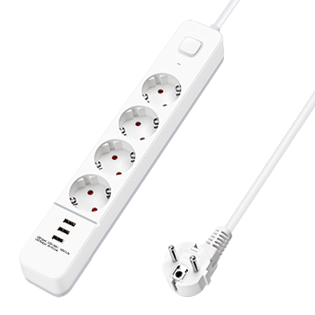Aigostar Regleta alargador de 4 enchufes con cable de 5 metros e interruptor de 3 USB